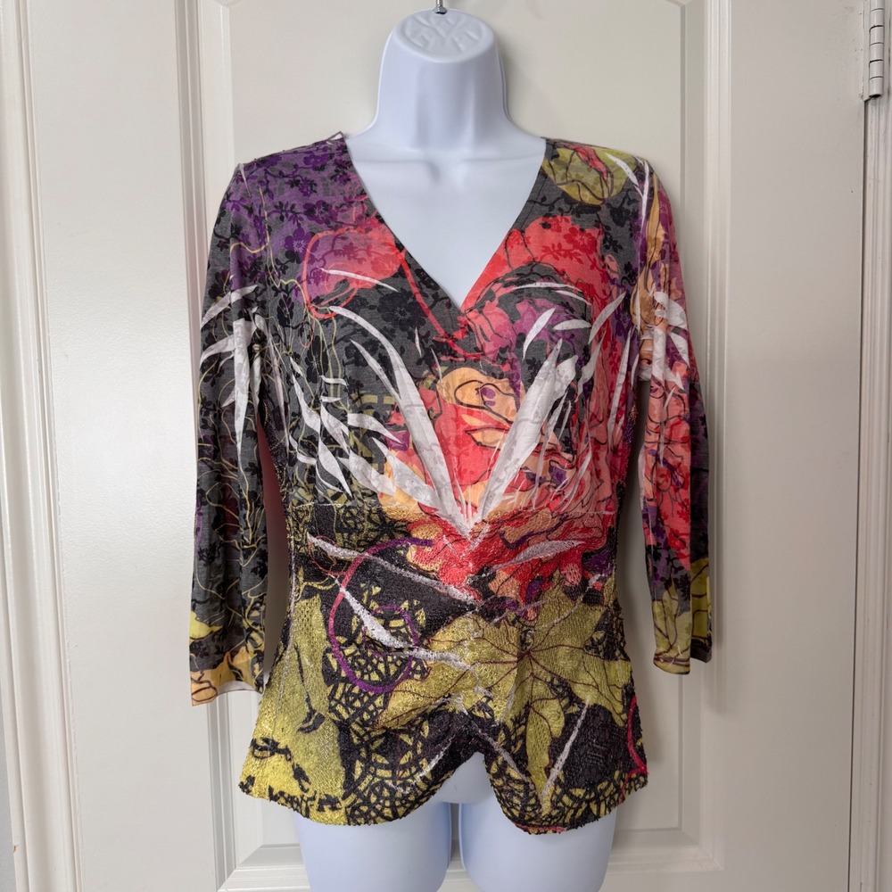 Y2K Fantazia Womens lace Top Floral Fairy 3/4 Sleeve Sz Medium Whimsigoth